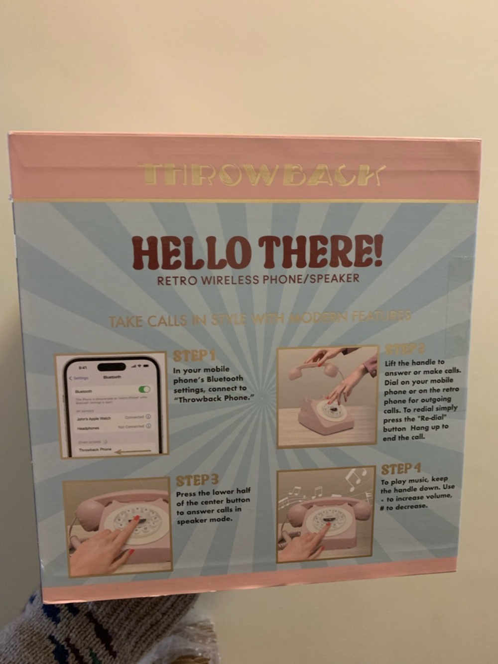 Hello There! Retro Wireless Phone and Bluetooth Speaker Throwback Pink NIB - Picture 5 of 5